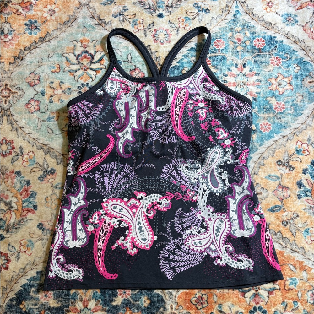 Athleta Black and Pink Paisley Tank Top